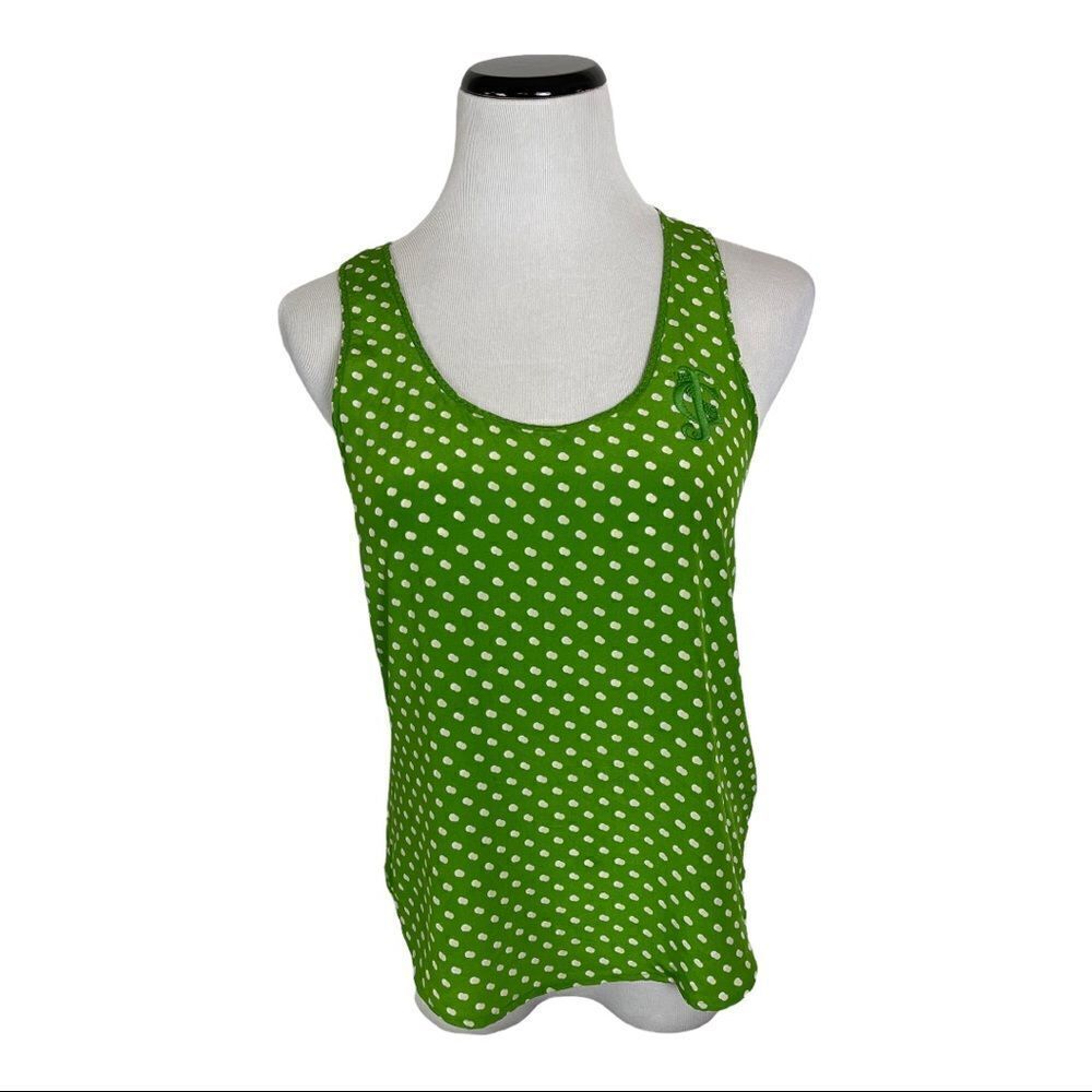 Juicy Couture Women’s Size 4 Green Polka Dot Silk Tank Top Designer